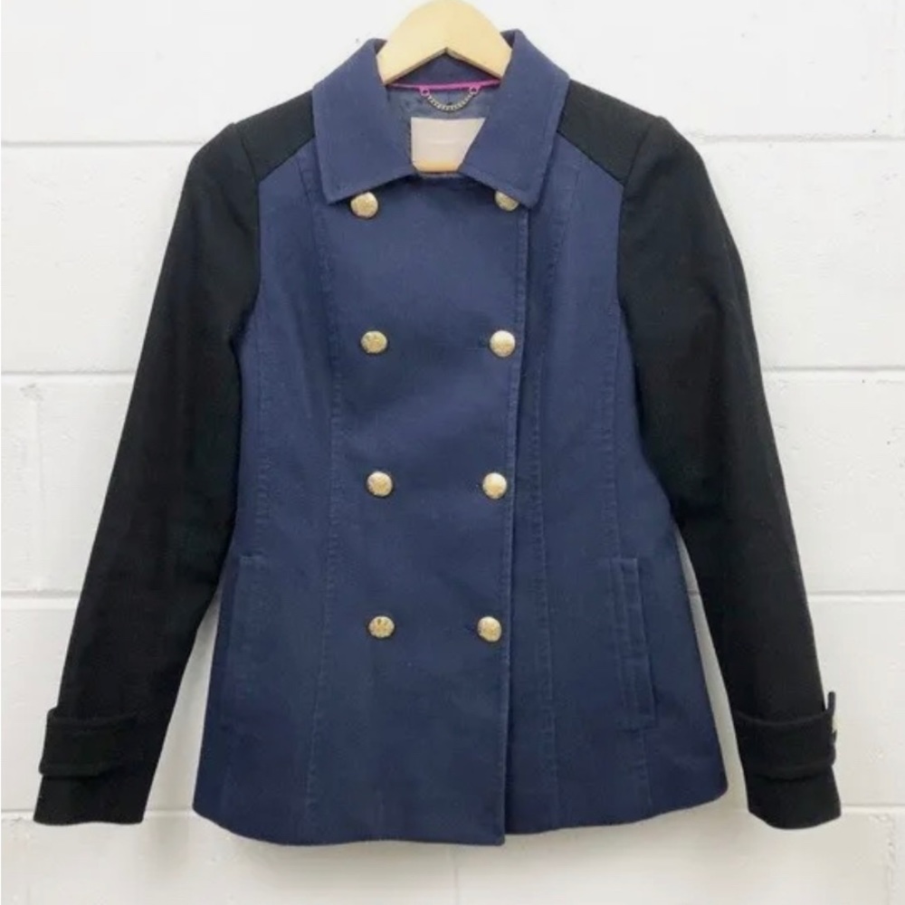 Banana Republic Women's Naval Double Breasted Navy And Black Pea Coat
